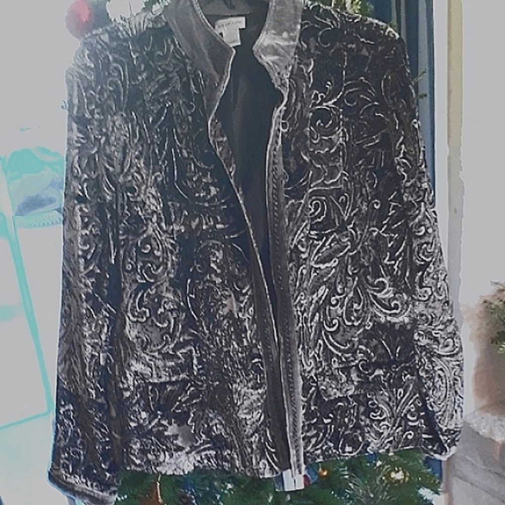 Chico's Black Furry Textured Open-Front Jacket